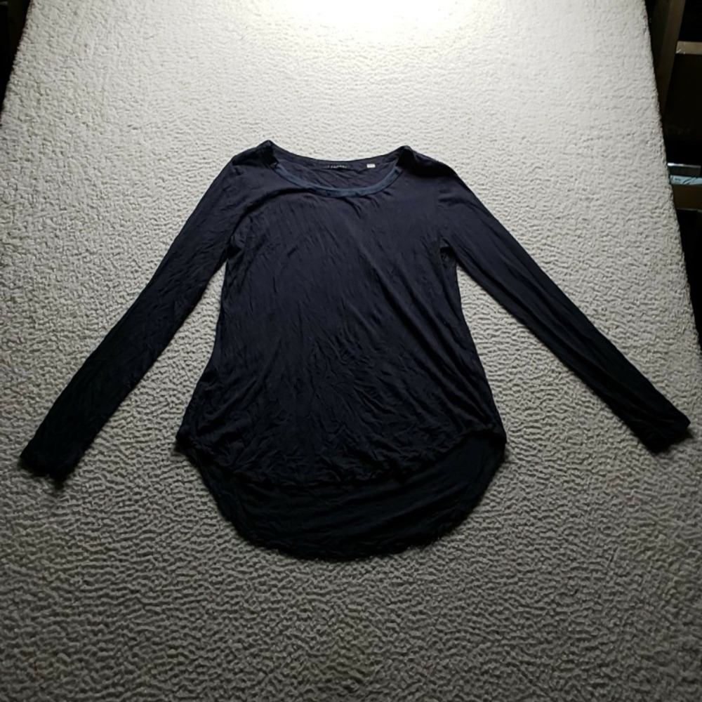 T Tahari Shirt Womens S Blue Scoop Neck Long Sleeve Stretch Jersey Tunic Top